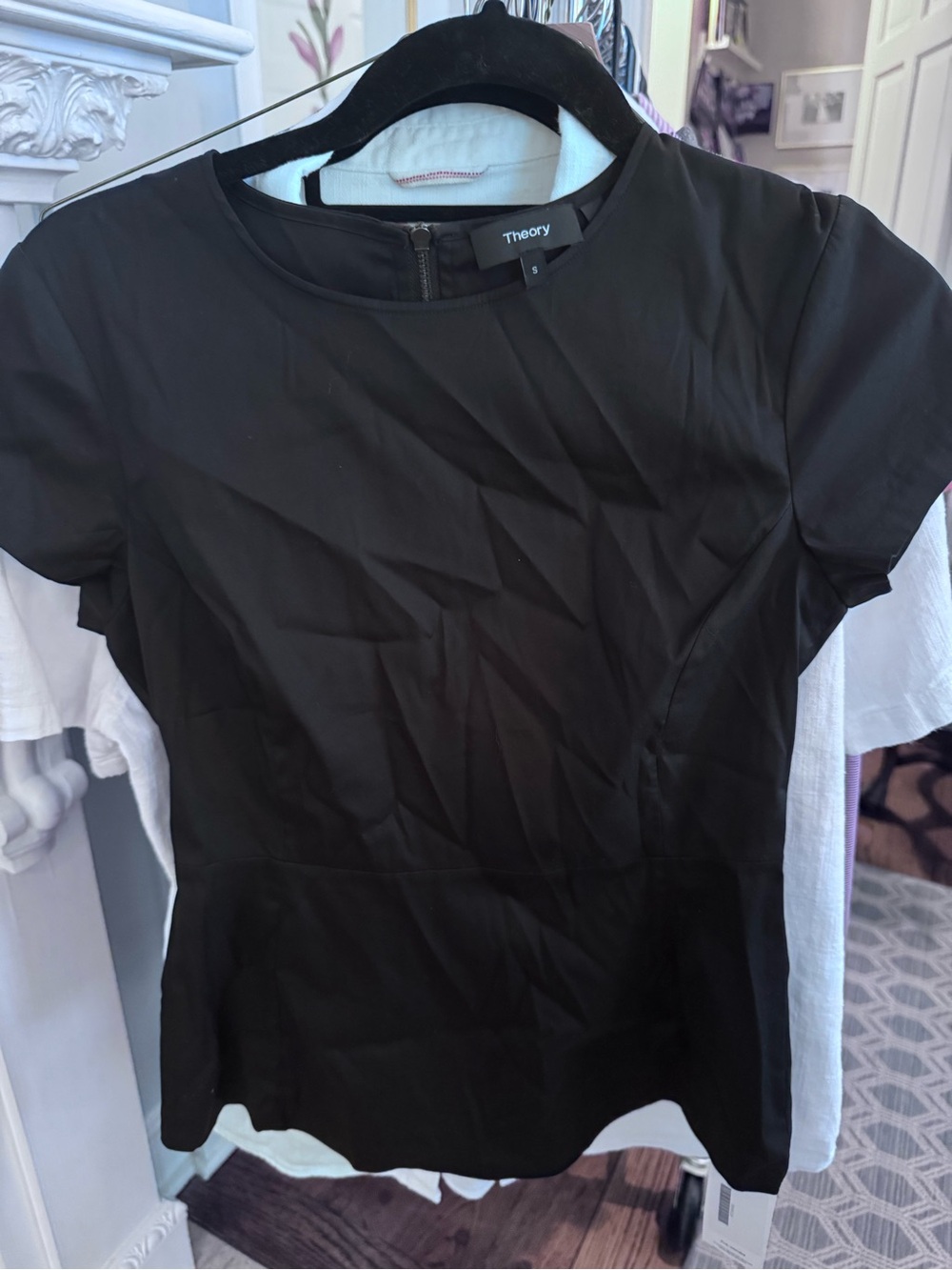 Theory Black Short-Sleeve Peplum Blouse